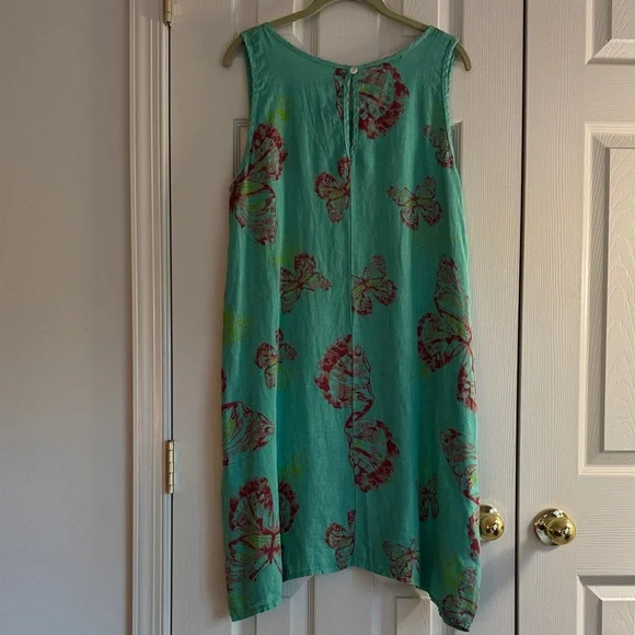 Vasna Sleeveless Butterfly Print Dress – Aqua Green – M - Picture 2 of 5